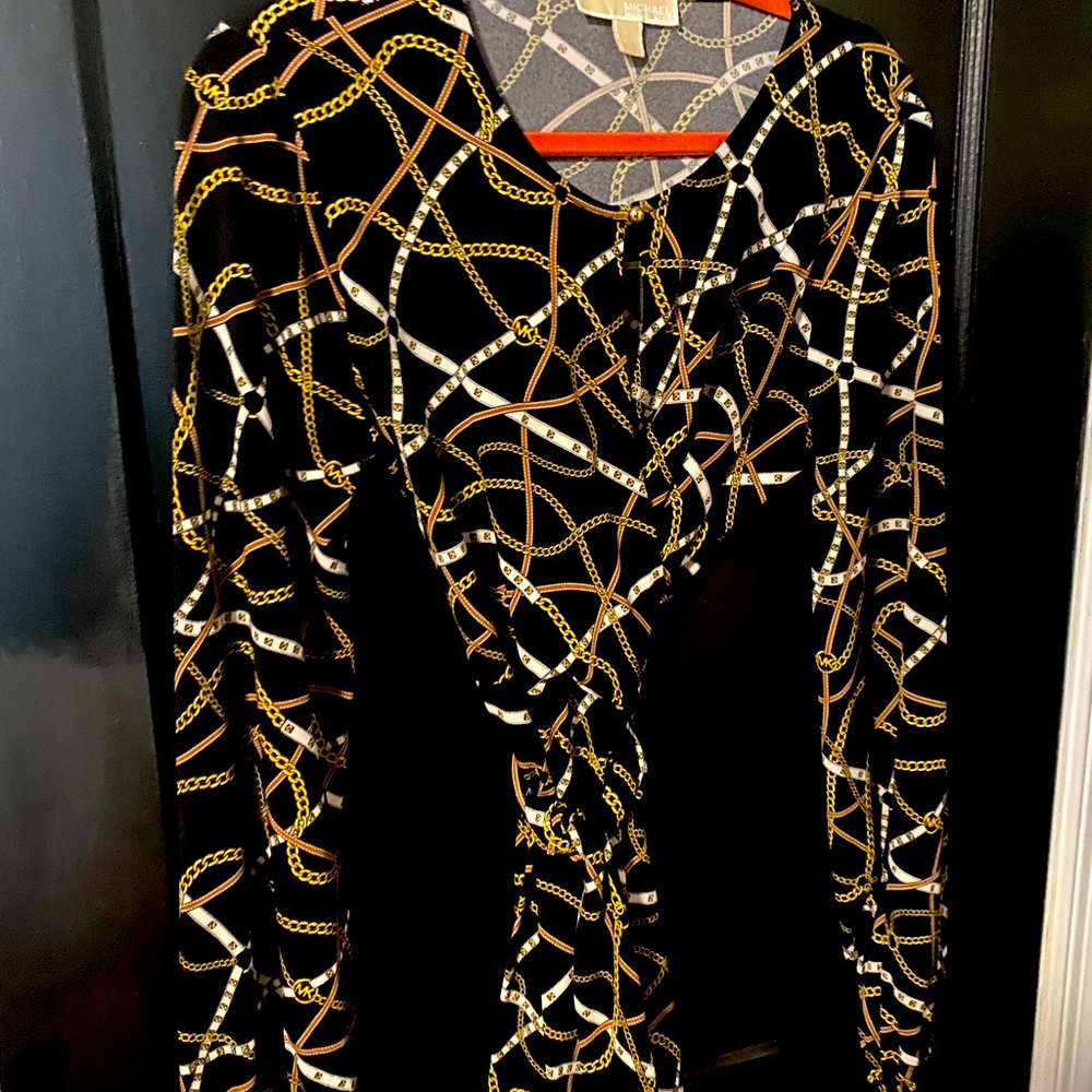 Michael Kors Black and Gold Chain Print Dress
